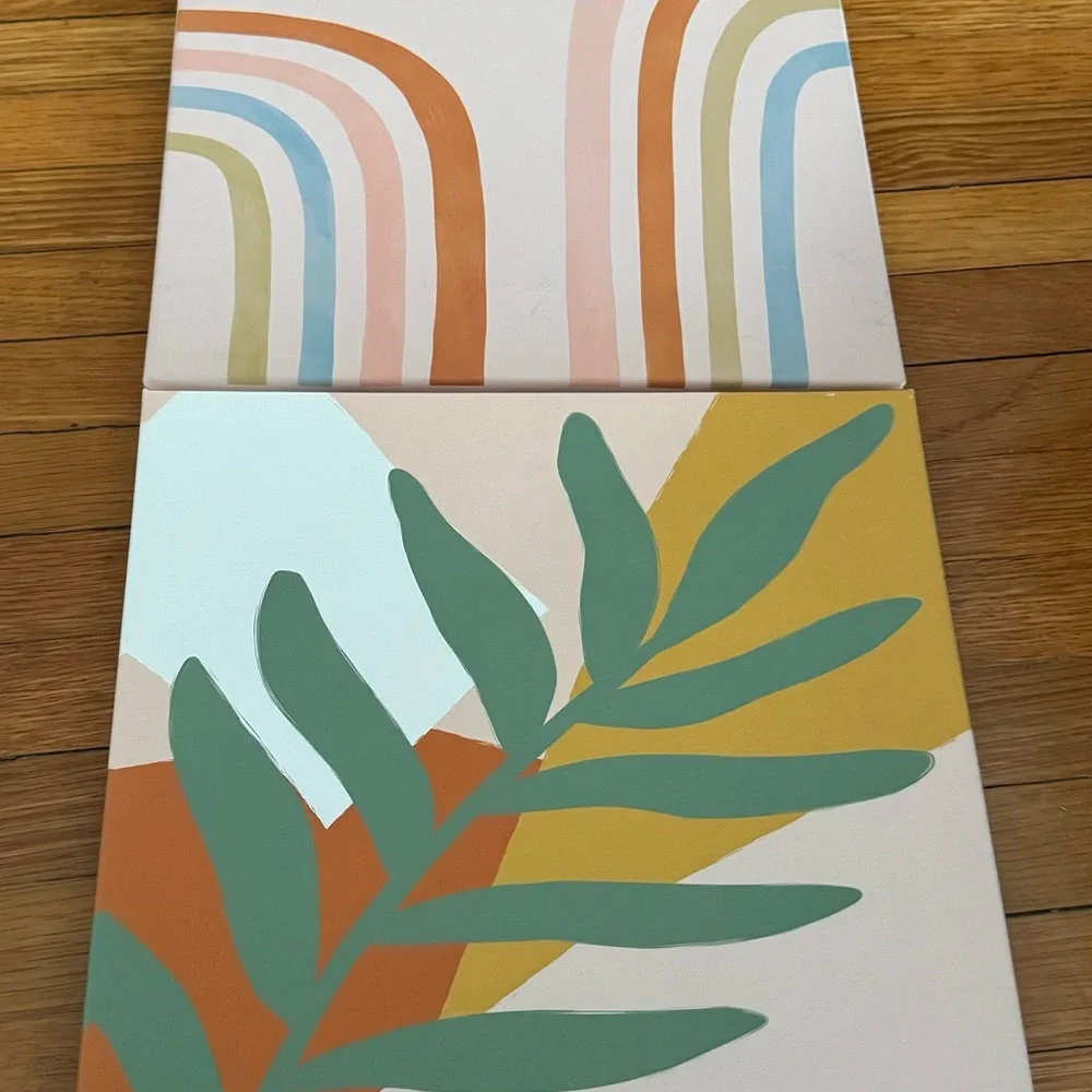 Set of 2 modern abstract canvas wall art, size 10”x10” office living room